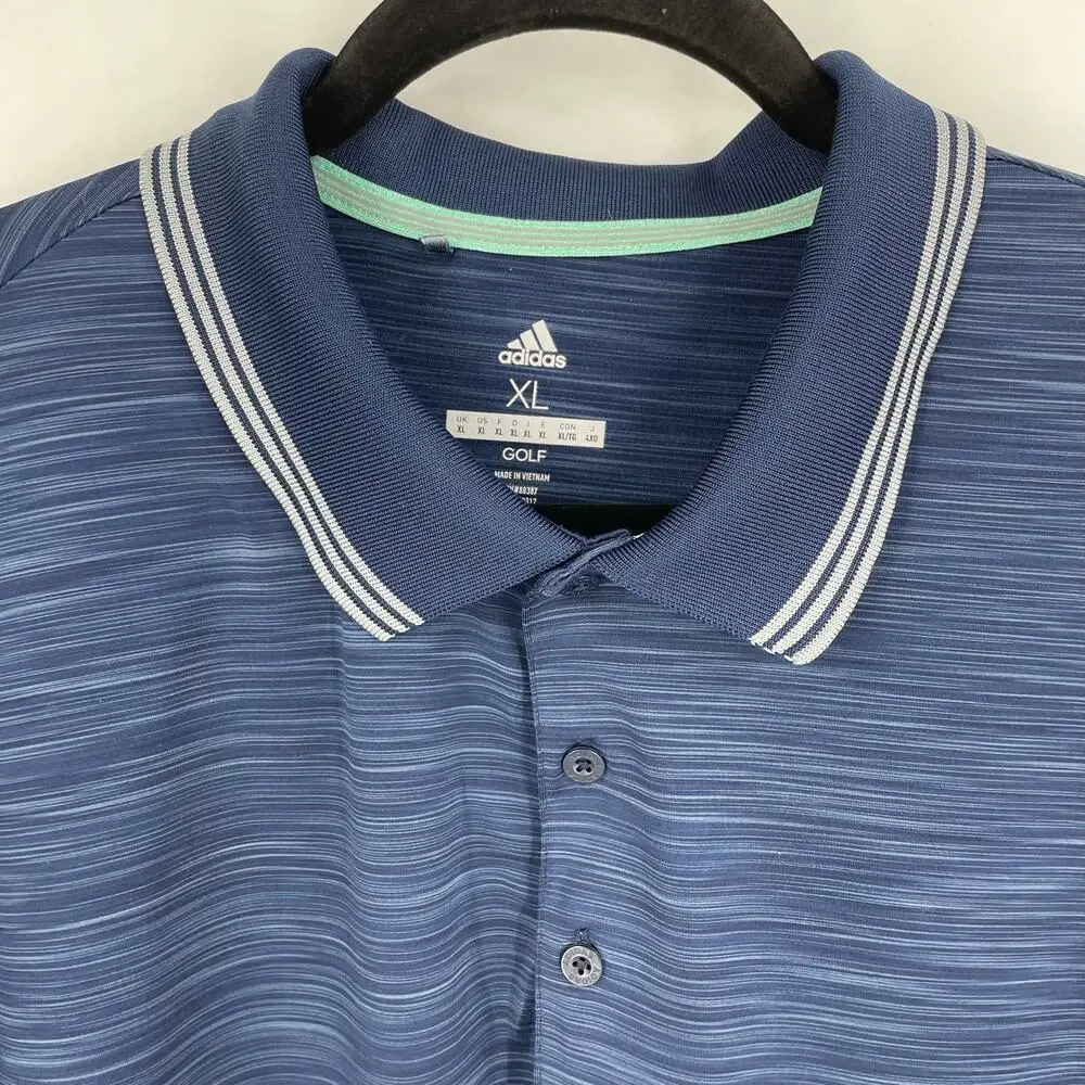 Adidas Golf Shirt Mens XL Blue Space Dye Performance‎ Polo Short Sleeve Striped